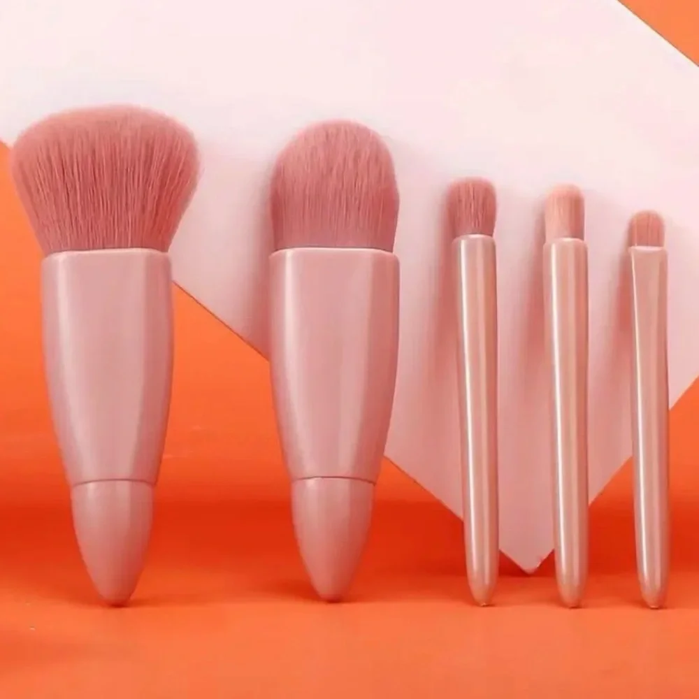 Mauve Pink 5 Piece Travel Mini Makeup Brush Set with Mirrored Case - Picture 16 of 16